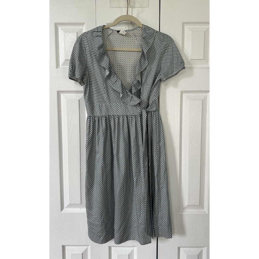 J. Crew Fontana Dainty Floral Teal Blue True Wrap Dress Tie Waist Silk 2 READ